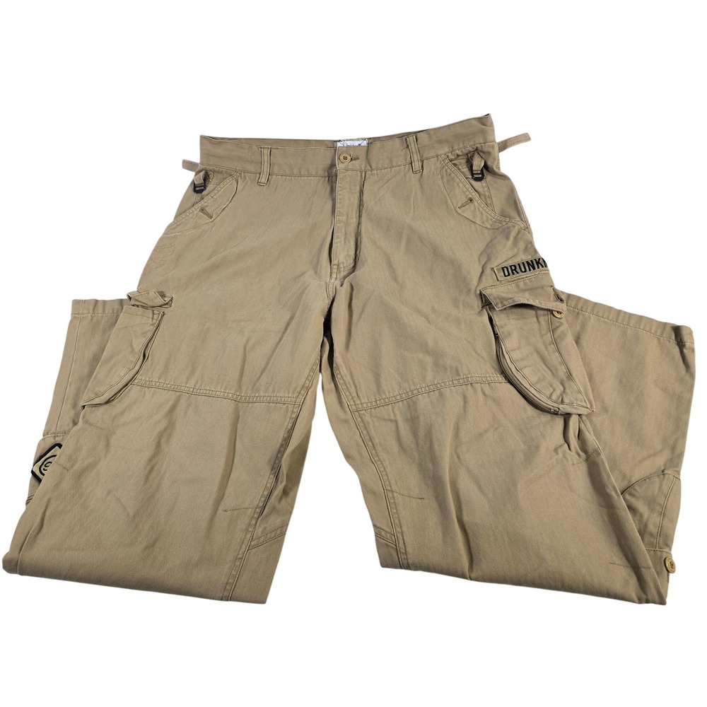 DRUNKMUNKY Cargo Pants Tan Khaki Relaxed Fit Mens ‎ Cotton 34x33